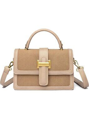 Womens Khaki Small Top Handle Square Shoulder Clutch Purse Crossbody Bag